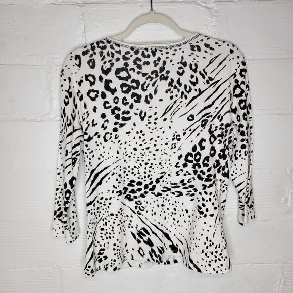 Jess & Jane Women's Small Shirt Top Black White Animal Print Rhinestones - Picture 2 of 4